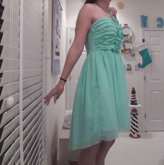 NWOT Sea Green Fancy One Shoulder High-low Dress